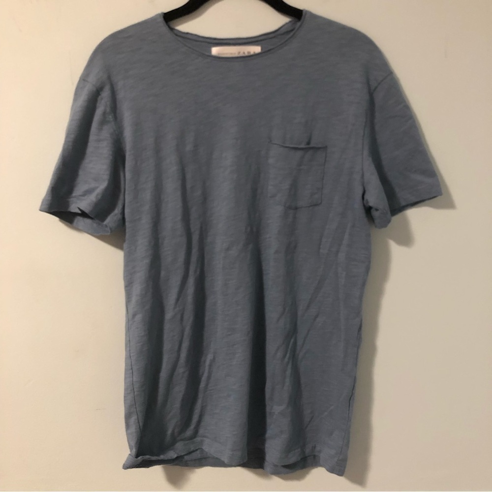 Zara Essentials Slub Collection Blue Short Sleeve T-Shirt Size Small